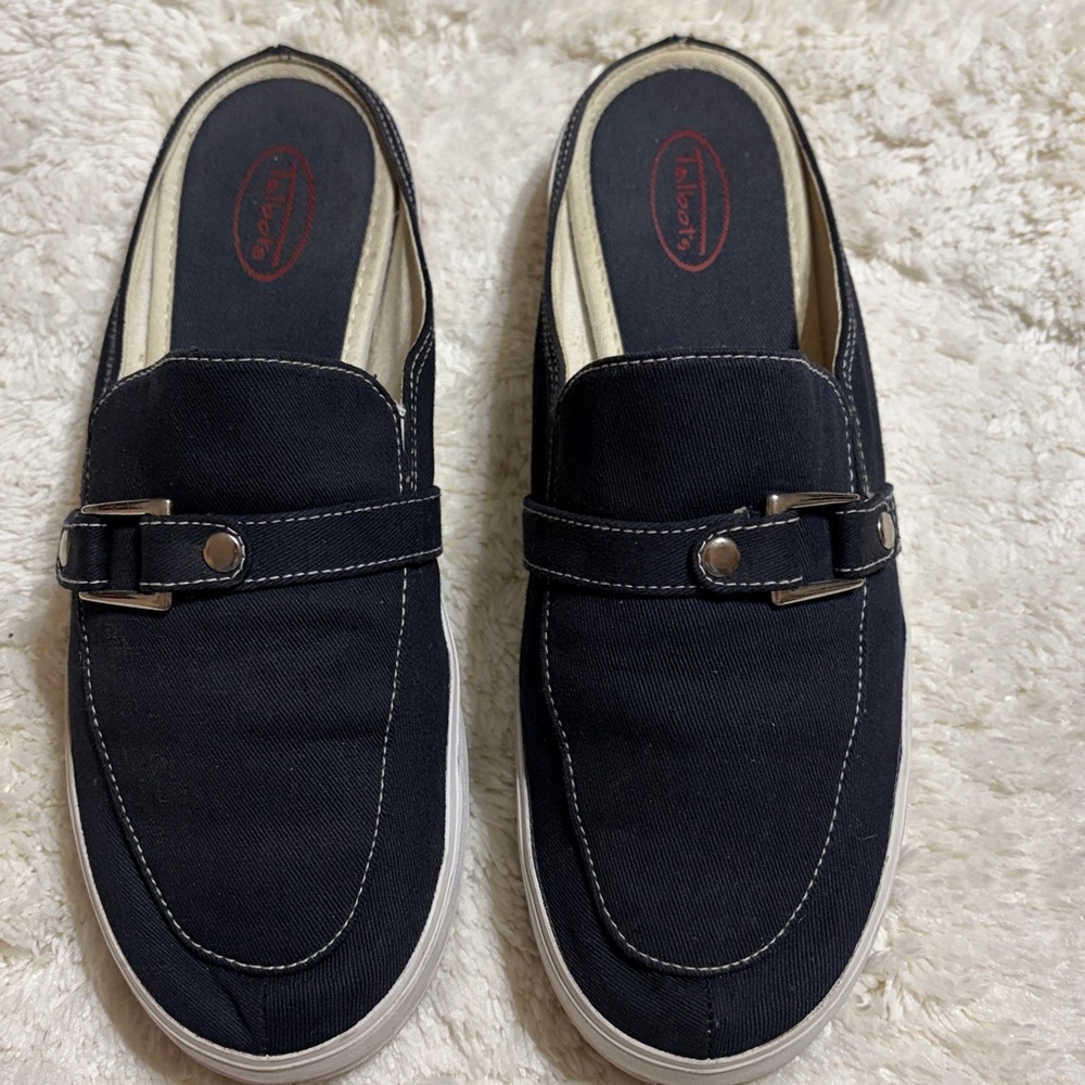 Talbots Navy and White Slip-On Mule Shoes